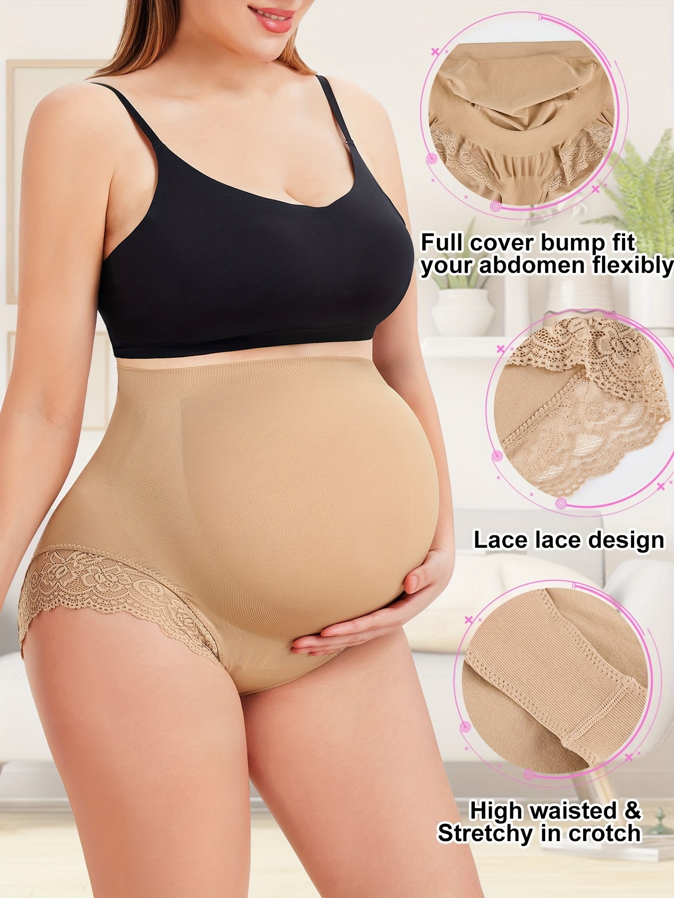 Women's Maternity Solid Underwear Belly Support Boxer Briefs