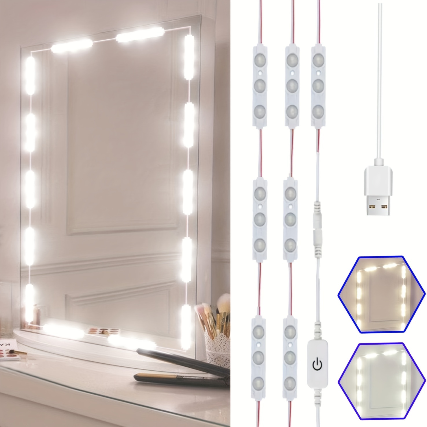 

1 Set Usb-powered 5v Dimmable Led Module Lights, 42led Touch Sensing Switch Cold White Strip Lights, Light Up Your Room, Bright Makeup Table And Bathroom Mirror Make Makeup More Relaxed And Beautiful