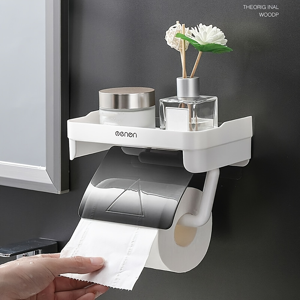 Punch-Free Toilet Paper Shelf Bathroom Kitchen Tissue Box Wall-Mounted  Sticky Paper Storage Box Toilet Paper Holder Roll Paper