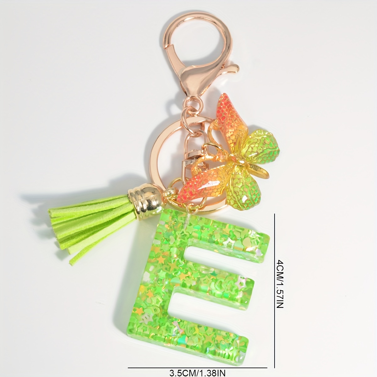 Glitter Initial Resin Keychain with Tassel+ Bag Charm