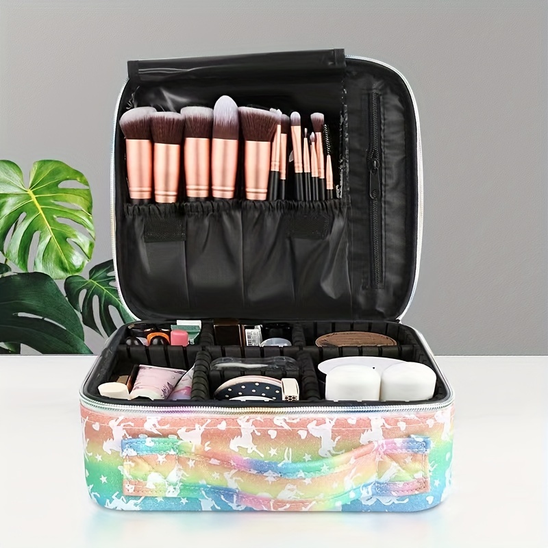 Large Professional Makeup Bag, Travel Cosmetic Train Case Makeup Brush  Organizer with Mirror, 3 Layers Makeup Artist Travel Organizer with  Adjustable