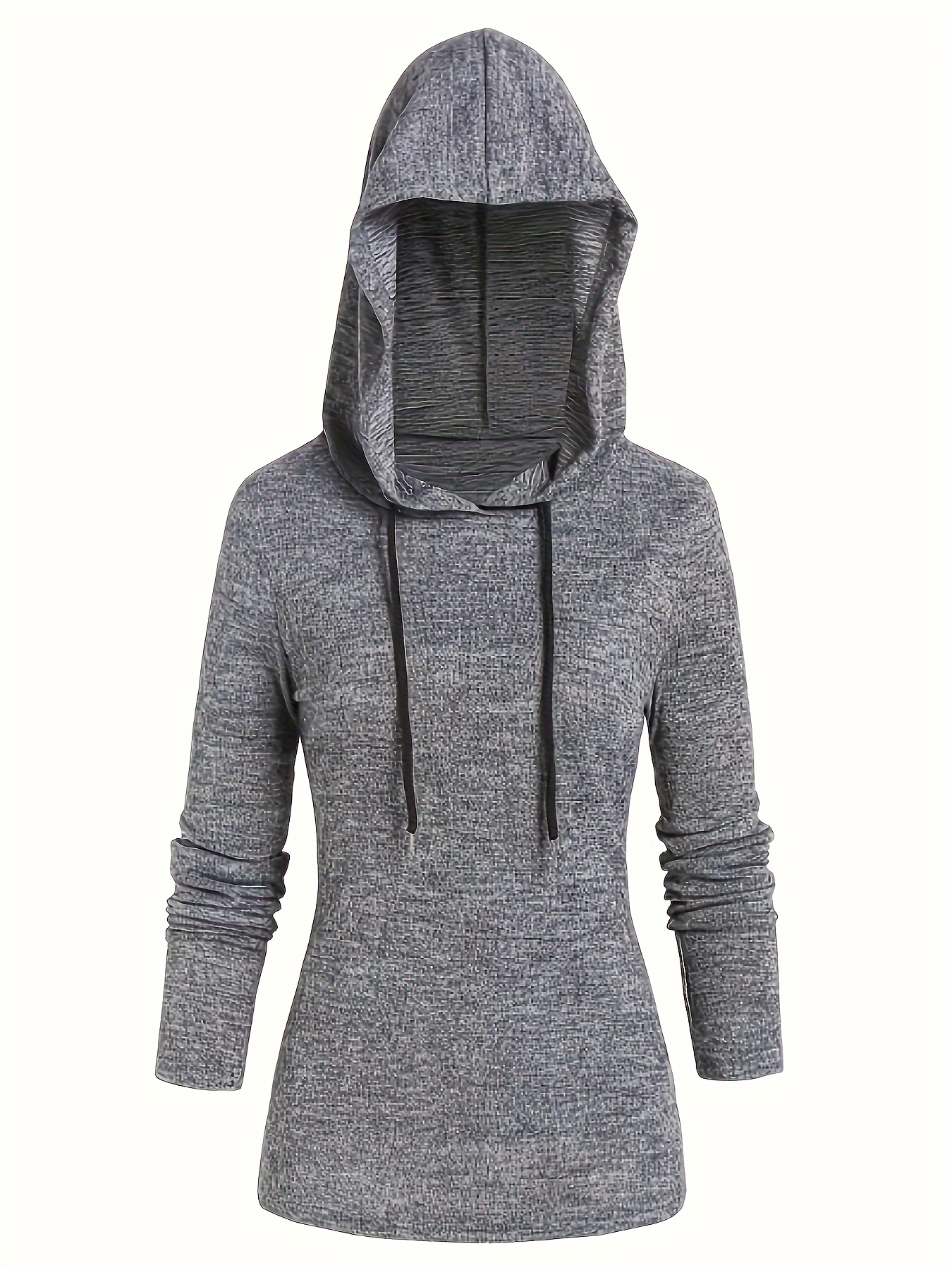 Solid Color Drawstring Tunic Hoodie Casual Long Sleeve - Temu