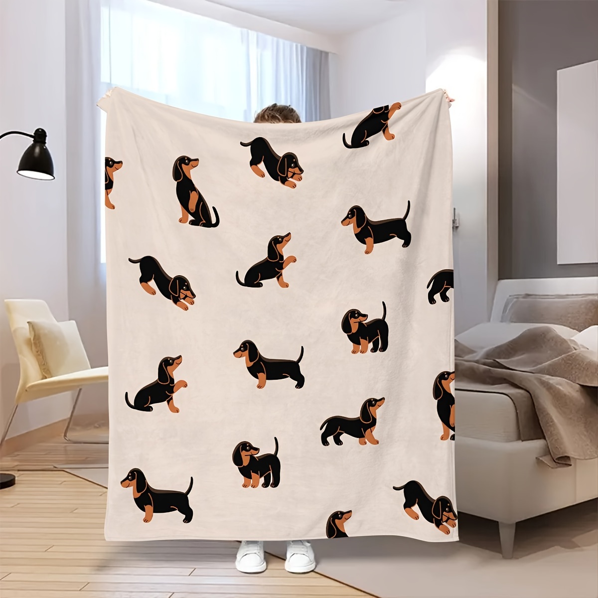 

1pc Dachshund Blanket Throw, Dachshund Dog Flannel Throw Blanket For Human Dogs, Lightweight Soft Cozy Plush Fleece Cute Puppy Dog Lover Blanket For Bedroom Living Rooms Sofa Couch