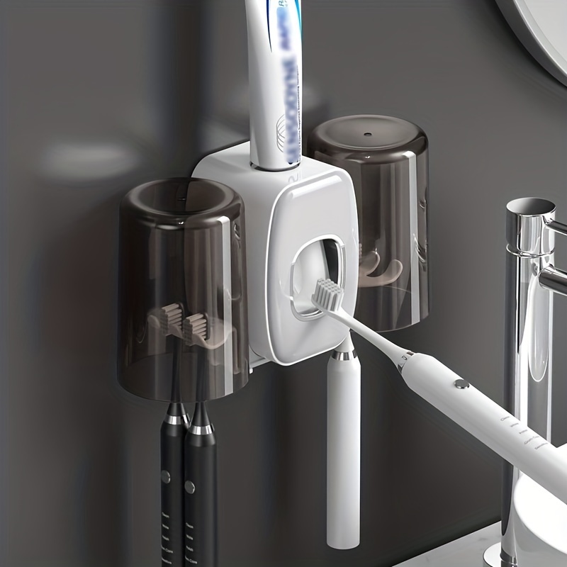  iHave - Portacepillos de dientes de pared para baños con 2  vasos, dispensador de pasta de dientes y cajón para cosméticos, bandeja de  gran capacidad, decoración y accesorios de baño 