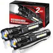 2pcs led rechargeable zoom tactical flashlights powerful portable durable led light for outdoor hiking camping details 0