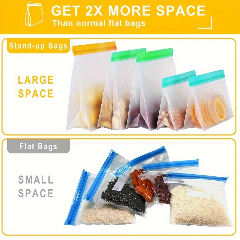 9 Pack Large Reusable PEVA Standing Food Storage Bags, Reusable Stand Up  Sandwich Bags, 3 Reusable Gallon Bags + 3 Reusable Freezer Bags + 3  Reusable Snack Bags for Meat, Fruit, Cereal, Snacks,Toy,Cosmetic