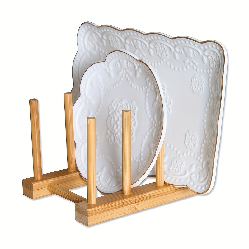 Bamboo Kitchen Organizer Plate Bowl Cup Pot Lid Cutting Board Drain Rack