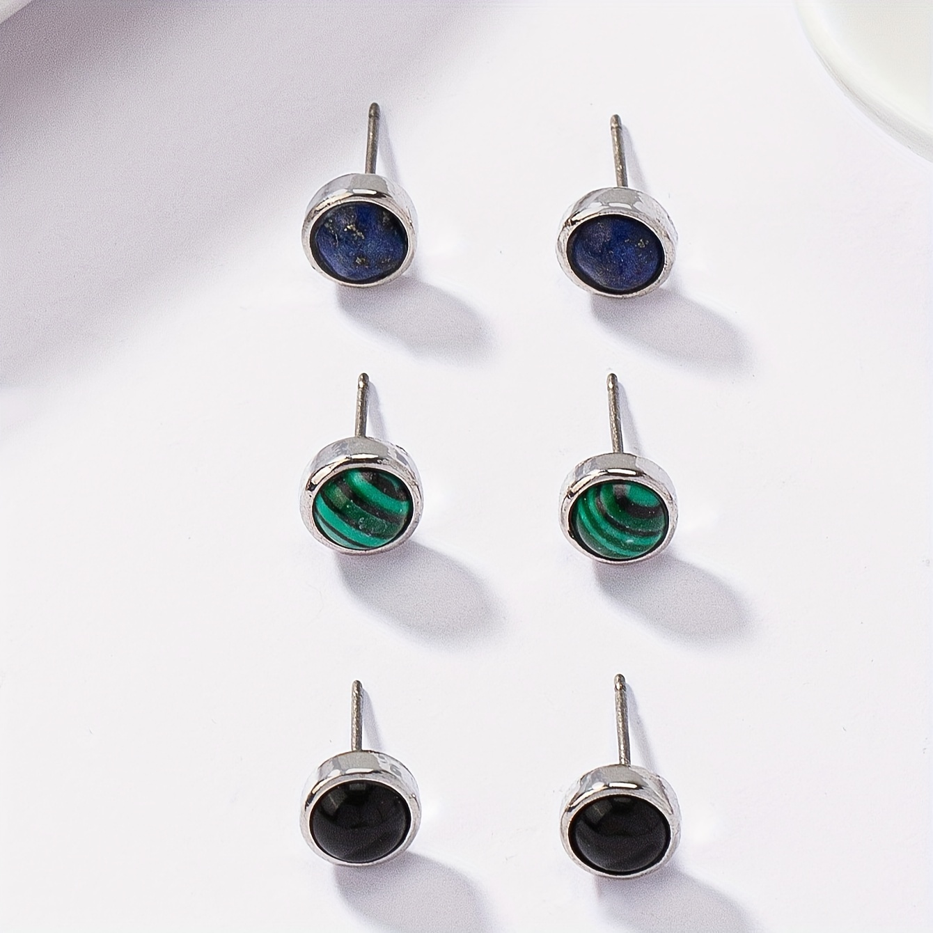 Image of 3 Pairs Of A Set Of Bohemian Style Easy And Elegant Natural Stone Women's Stud Earrings (without Cards)