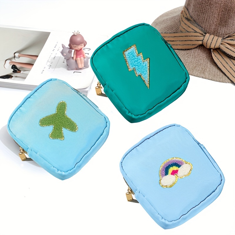 Preppy Makeup Pouch With Embroidered Patch Small Travel - Temu