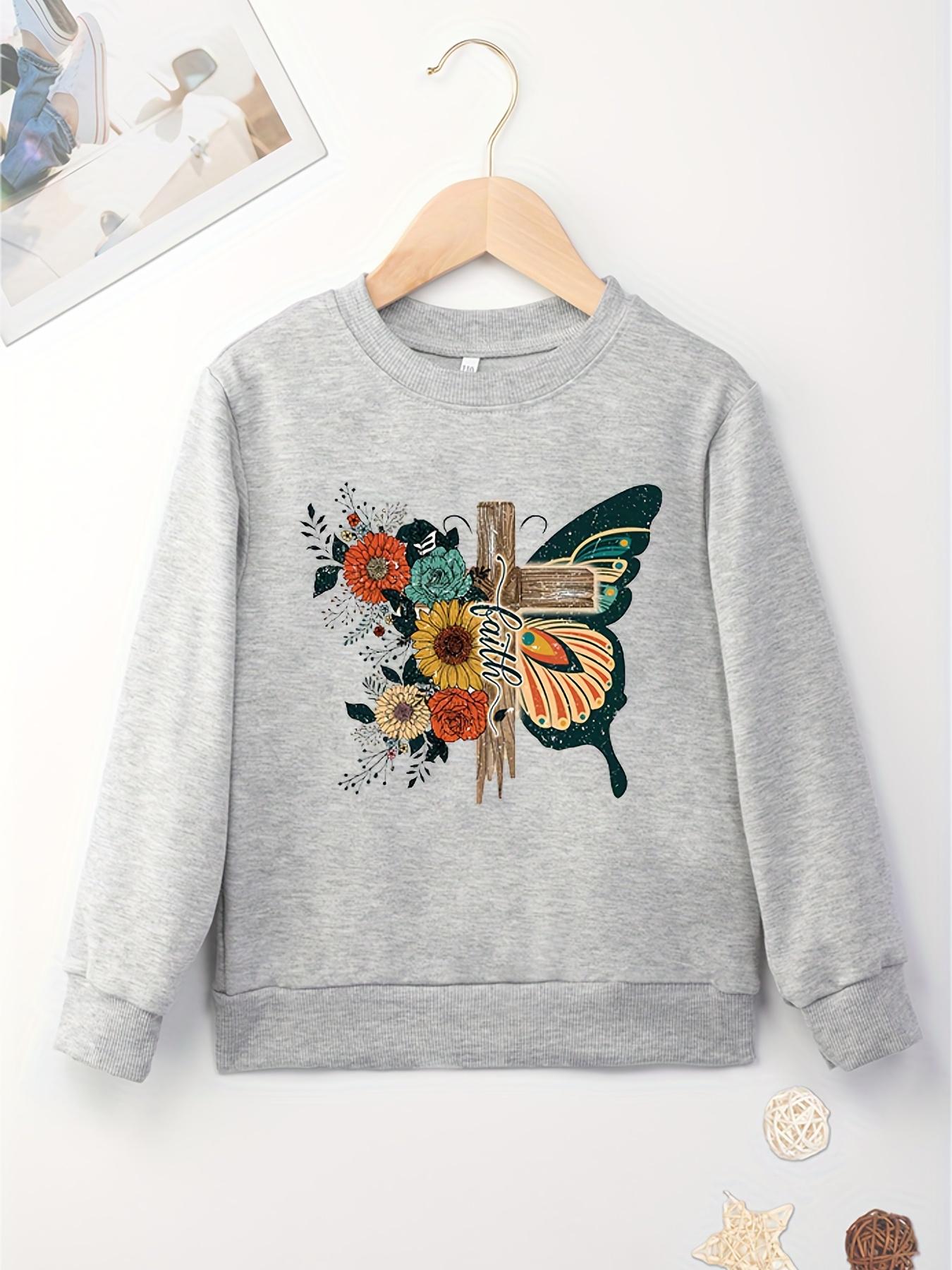 Faith & Colorfull Flower Print Sweatshirt, Casual Long Sleeve Crew Neck  Sweatshirt For Fall & Winter, Women's Clothing in 2023