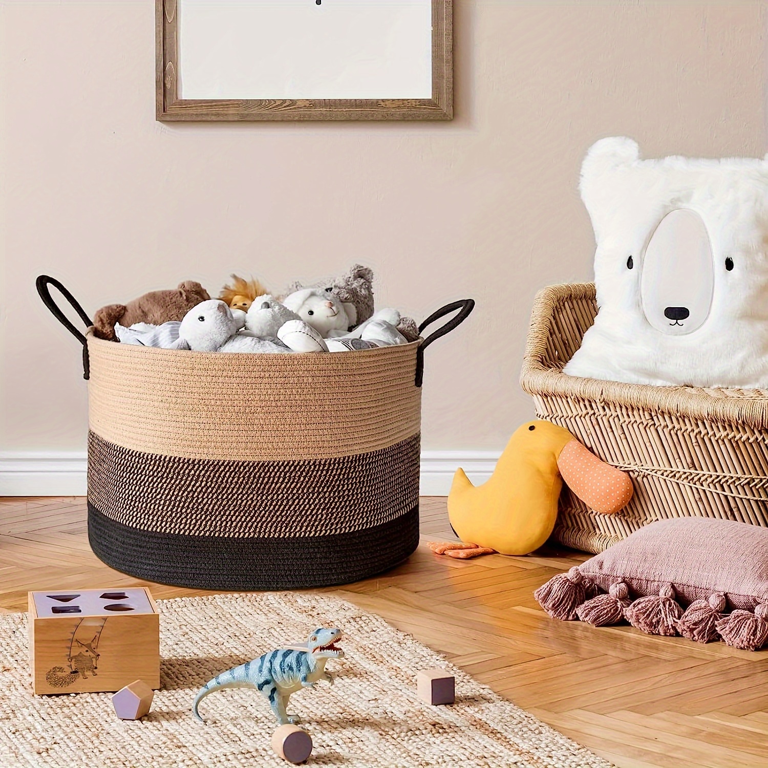 Cesta de manta lavable XXXXL para sala de estar, 2 unidades, cestas de  juguetes de cuerda tejida para niños, cesta extra grande para mantas
