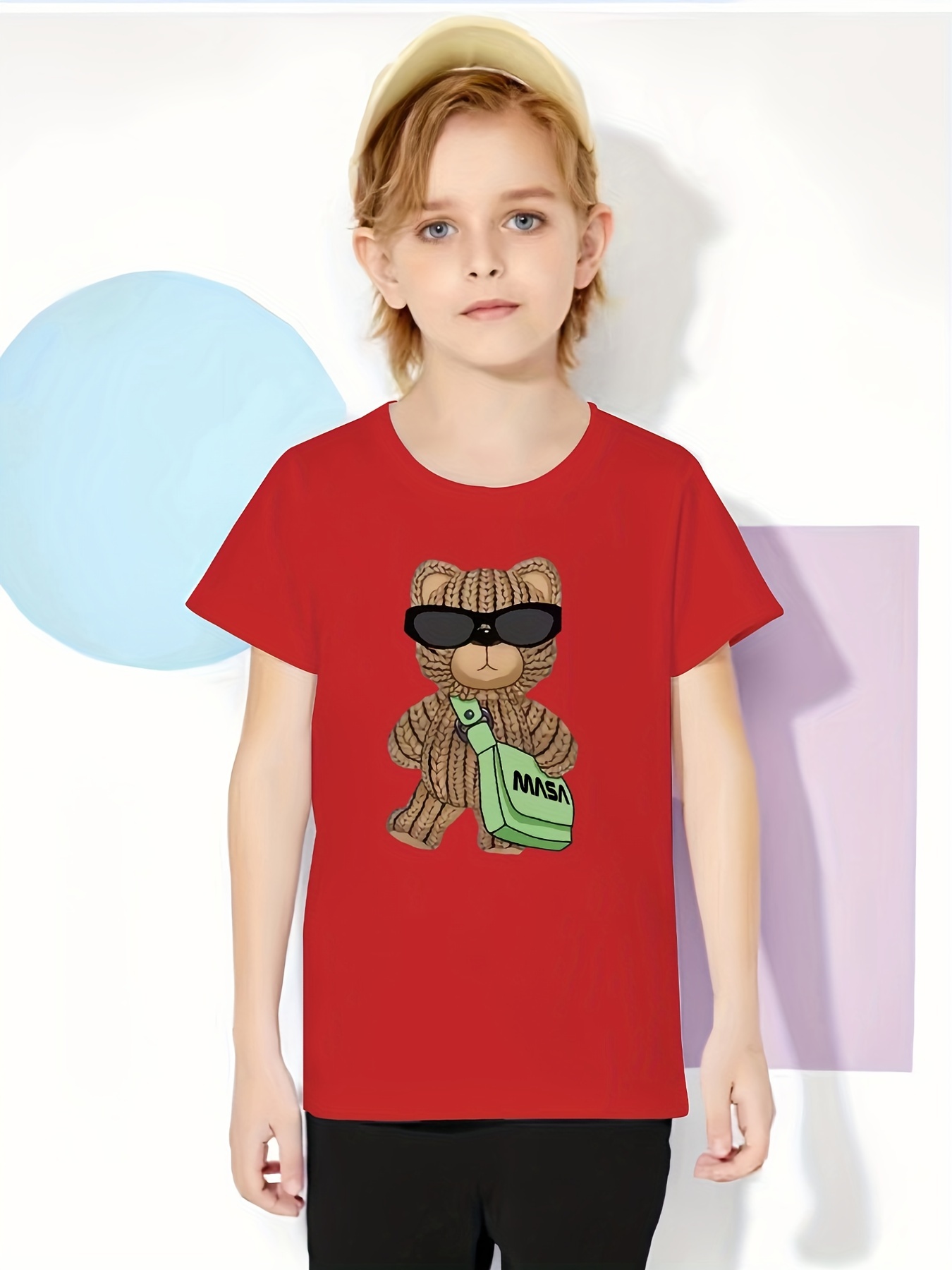 Boy's Bear Plush Graphic T shirt Casual Stretch - Temu Philippines