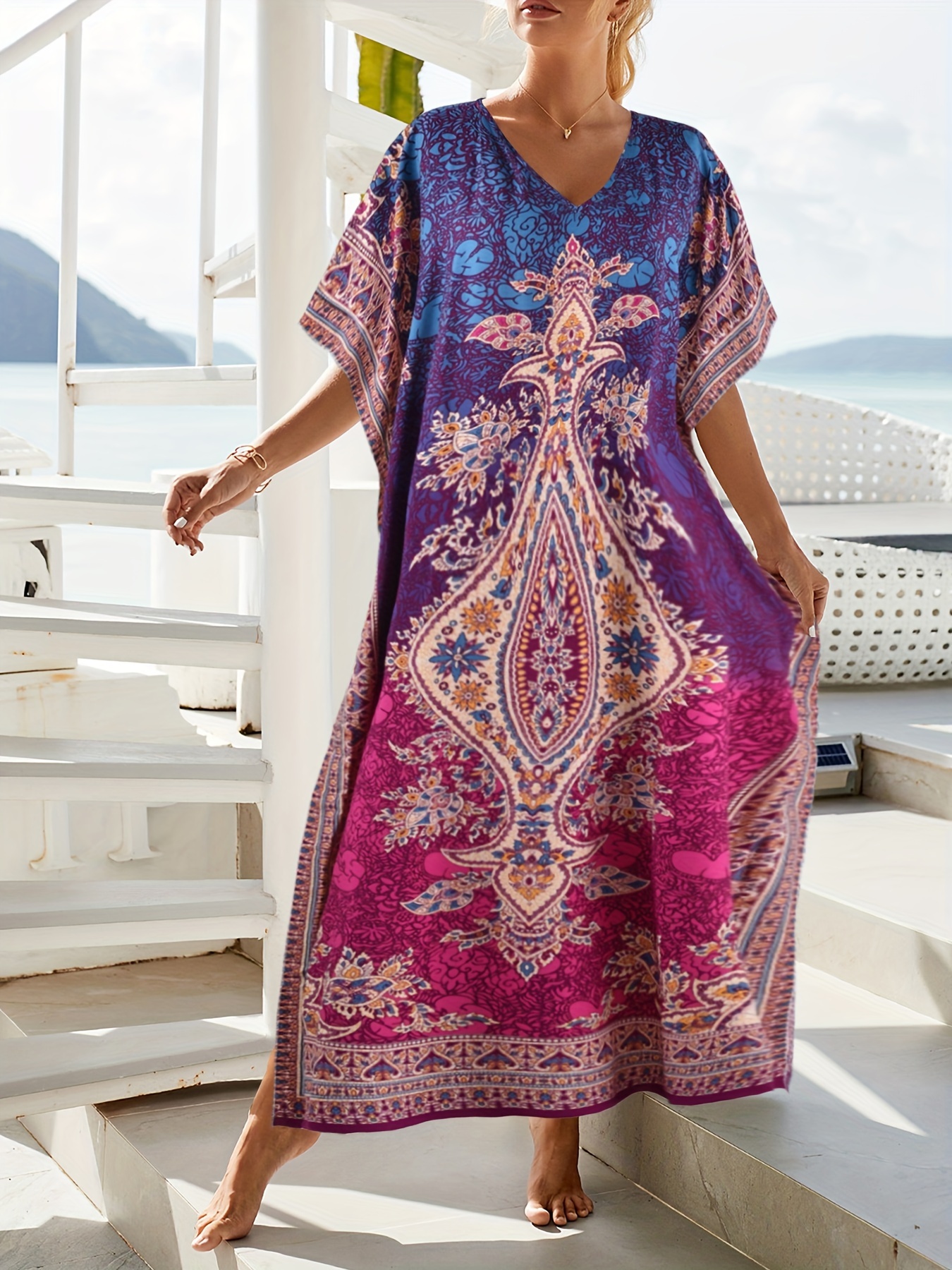 Ramadan Plus Size Boho Kaftan Dress Women's Plus Tribal - Temu