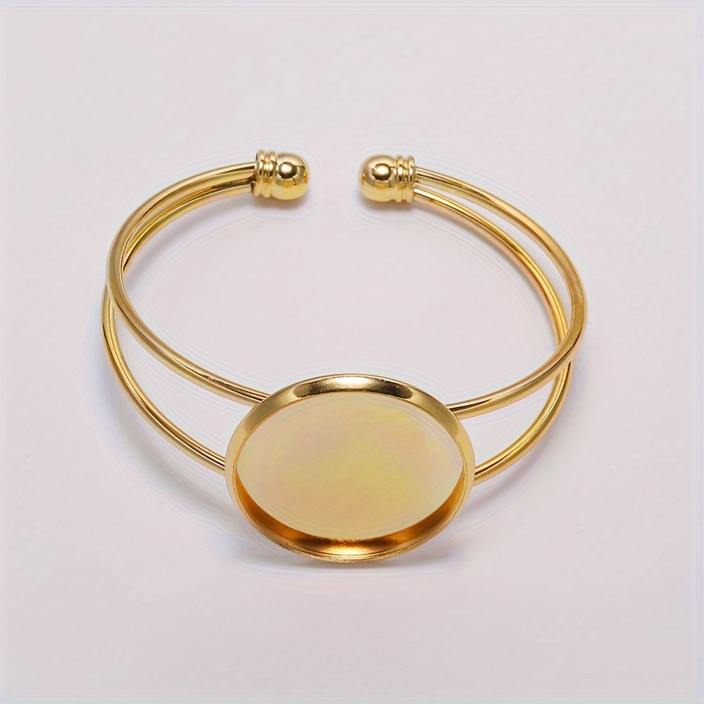 Brass Bracelet Blank With Oval Round Cabochon Settings Bezel - Temu