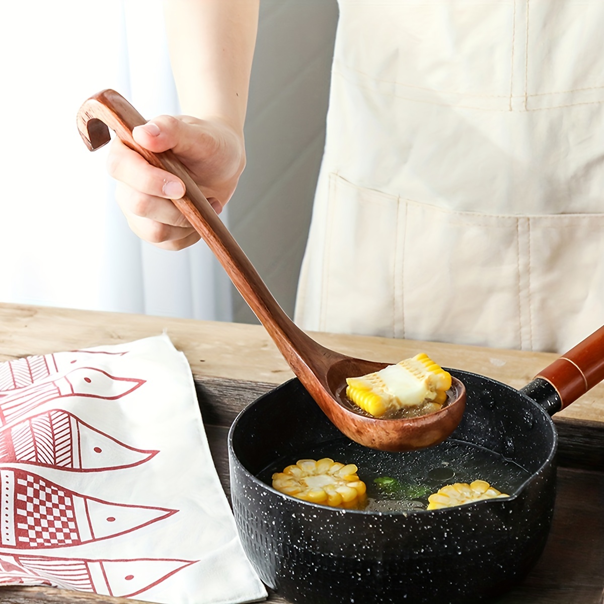 Long Handle Wooden Kitchenware Non Stick Pan Spatula Wooden Soup