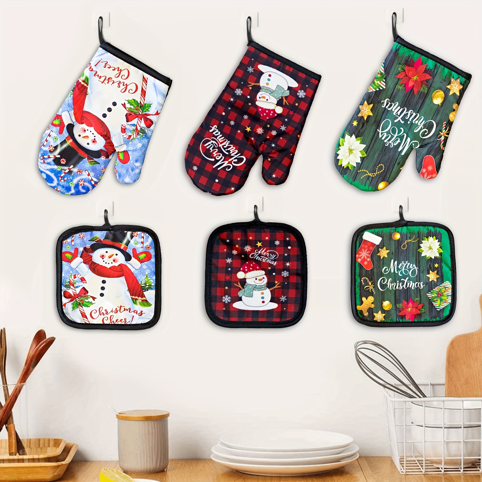 Mickey Mouse Potholders Oven Mitts Microwave Baking Gloves Cute Insulation  Gloves and Mat Polyester Kitchen Gloves for Cooking