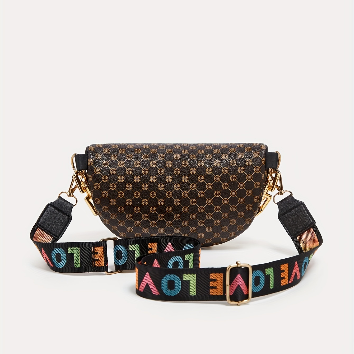 Geometric Pattern Chain Decor Waist Bag Geometric Print Fanny Pack, Trendy  Chain Decor Chest Purse, Women's Wide Strap Crossbody Bag