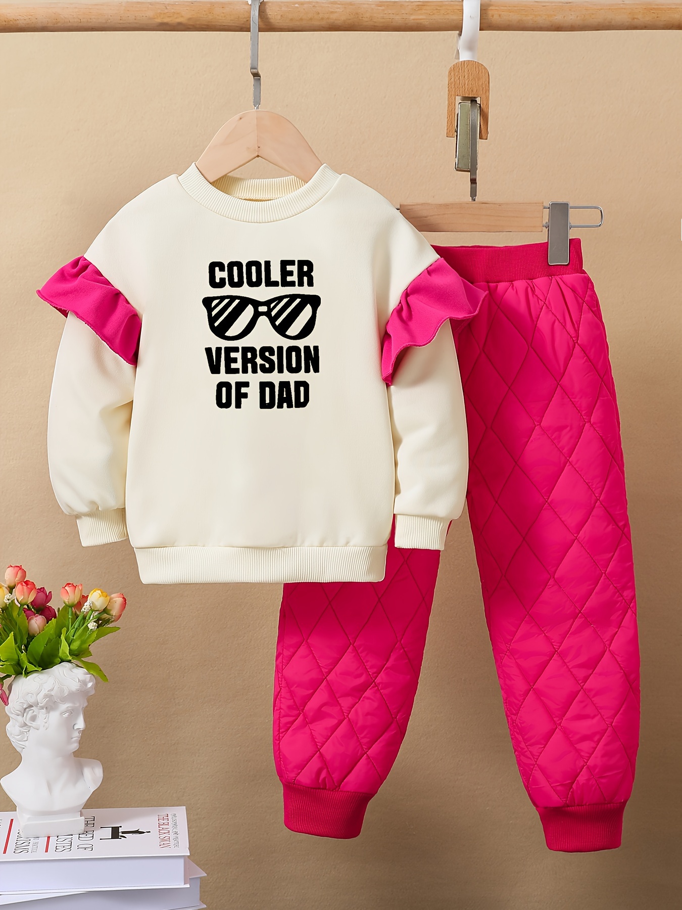 Girls Solid Outfits Crew Neck Top + Jogger Pants Set Comfy - Temu