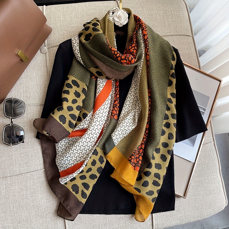 TEMU Vintage Multicolor Leopard Print Scarf Stylish Thin Breathable Soft Shawl Casual Outdoor Sunscreen Beach Towel