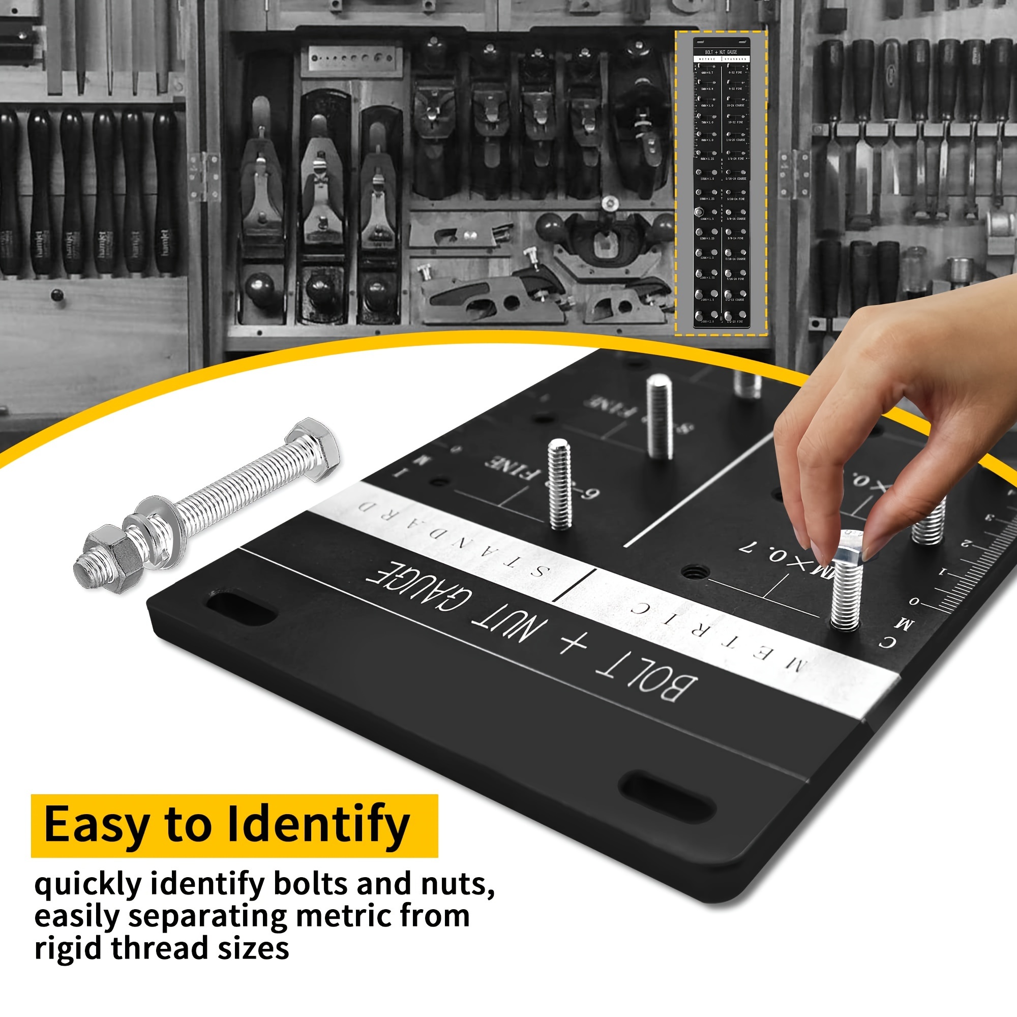 28/34pcs Nut And Bolt Thread Checker – Utility Thread Checker Box – Easy To Use Thread Checker Standard And Metric – Compact Bolt And Nut Identification Gauge Box – Male/Female Gauges details 3