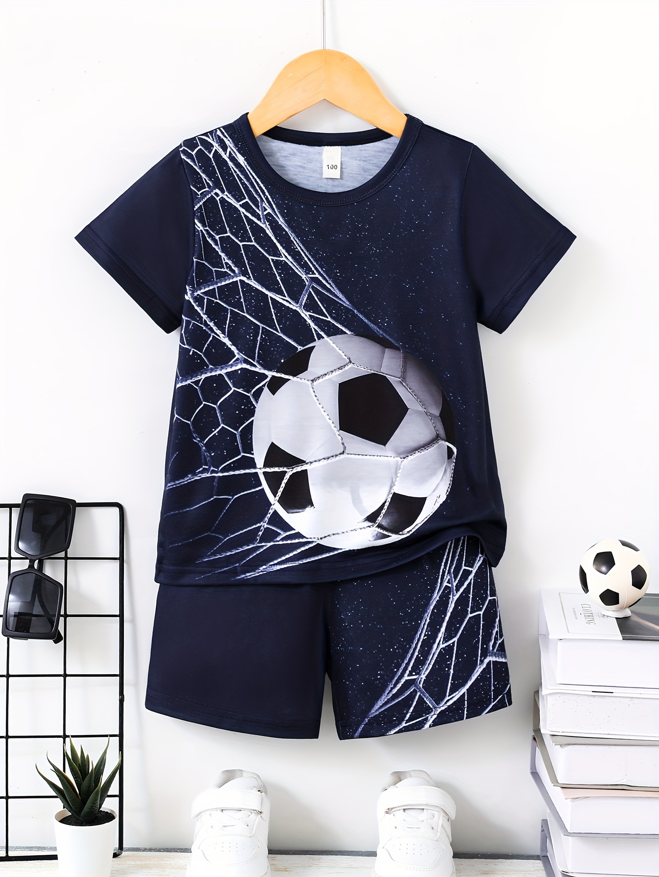 2 Piezas/Conjunto Camiseta De Fútbol, N. ° 7, Pantalones Cortos, Calcetines  Y Rodilleras, Ropa Para Niños