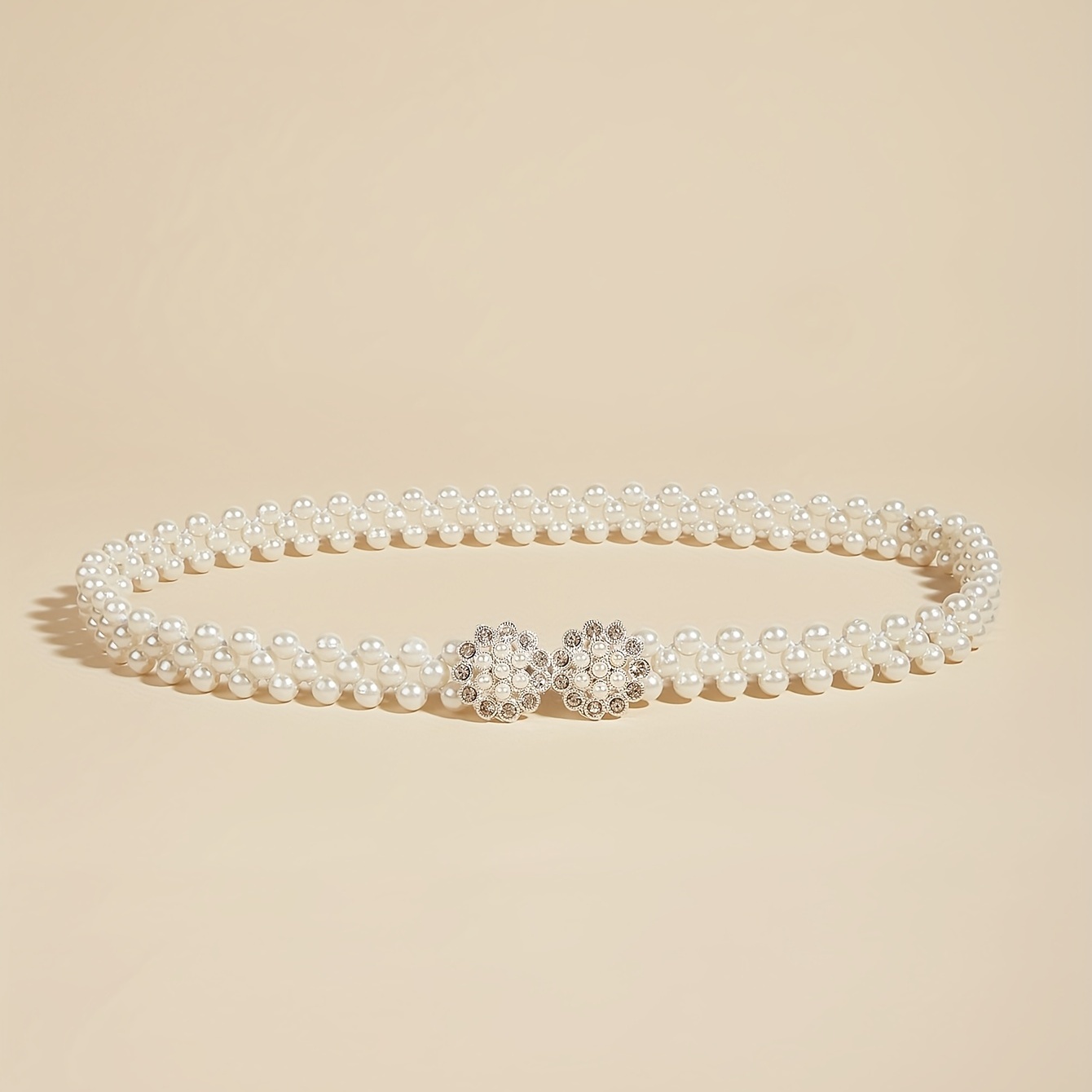 Faux Pearl Waist Chain Elastic Belt Snowflake Buckle Girdle