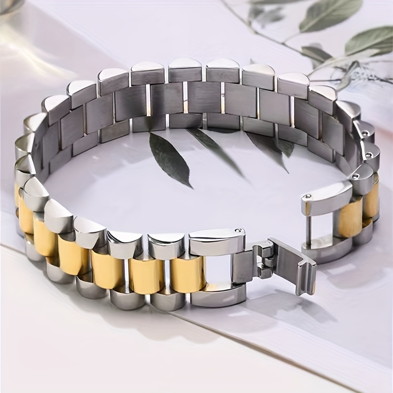 

1pc Fashion Trendy Stainless Steel Strap Bracelet, Suitable For Men And Women Daily Work Versatile Wear