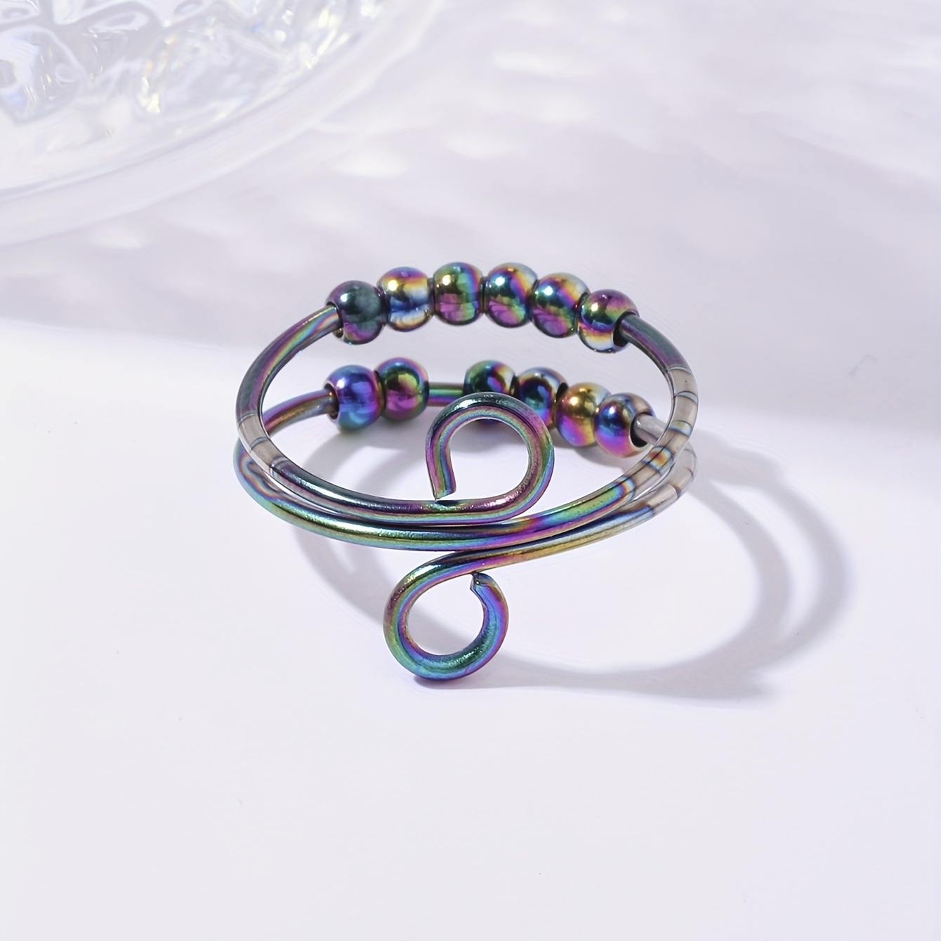 Stainless Steel Anxiety Ring with Spinning Beads - Adjustable Jewelry