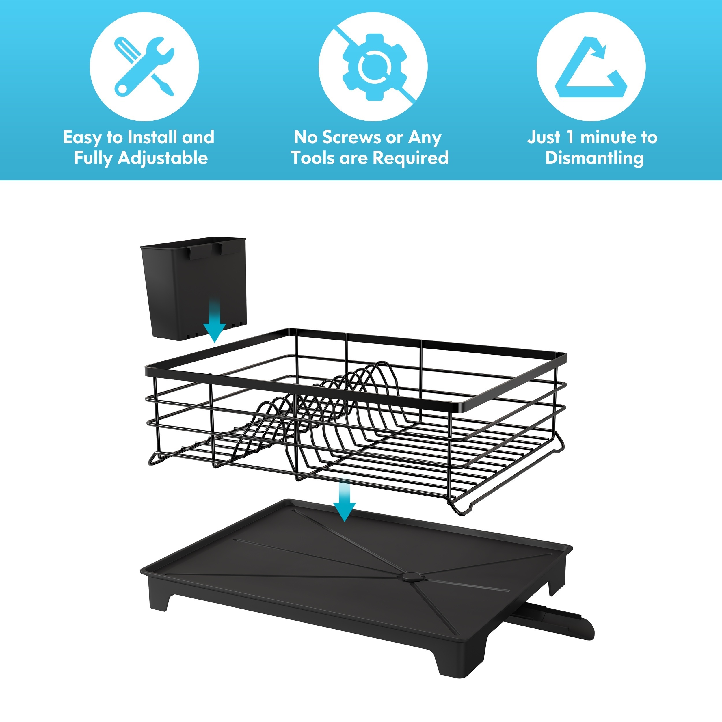 MAJALiS Dish Drying Rack with Drainboard Set, Large Dish Drainers for  Kitchen Counter, Rust-Proof Drying Rack with Utensil Holder and Dryer Mat