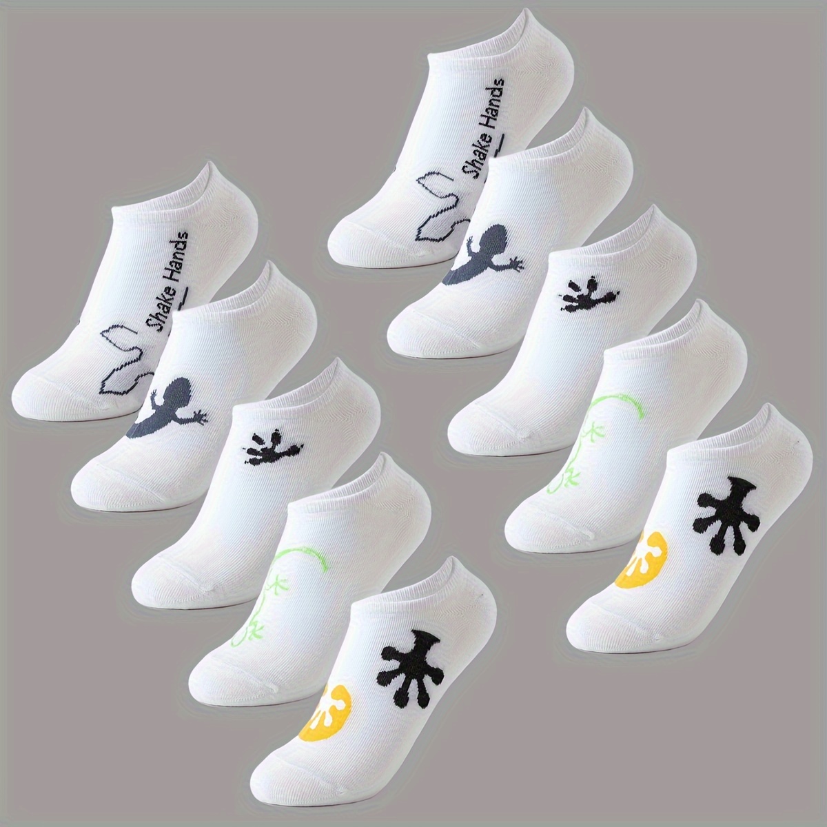 

5 Pairs Of Men's Simple Solid Liner Creative Pattern Anklets Socks, Comfy Breathable Soft Sweat Absorbent Socks For Men's Outdoor Wearing