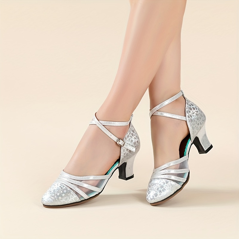 Zapatos De Baile Latino Elegantes Para Mujer, Zapatos De Baile Moderno De  Tango De Tacón Grueso Medio Con Parte Inferior Suave, Calzado De Mujer