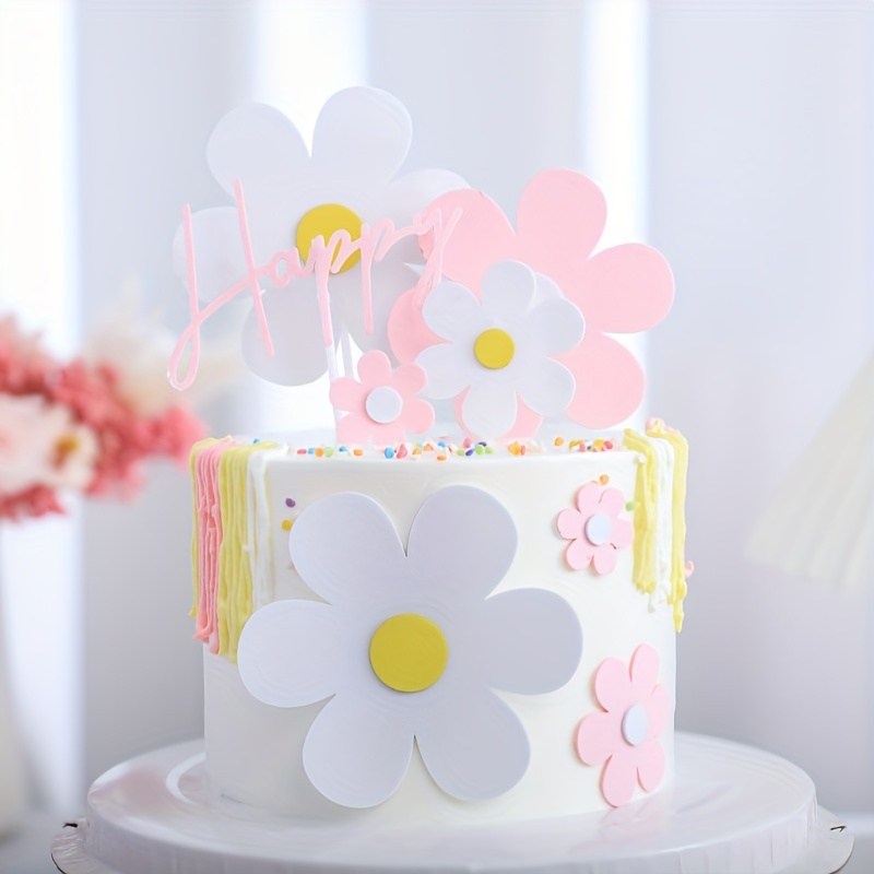 5pcs Daisy Decor Cake Topper, Simple Paper Flower Cake Top