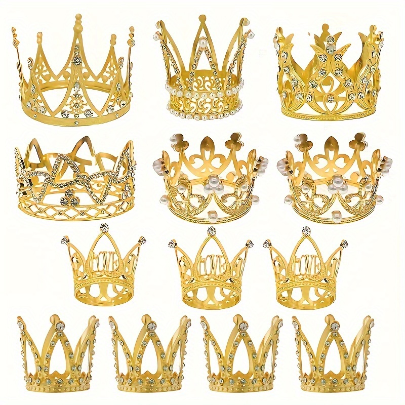  15 piezas de corona para pastel, corona pequeña para decoración  de pastel, mini tiara, corona de cumpleaños, corona de perlas de cristal  vintage, corona dorada para niños y niñas, boda, baby