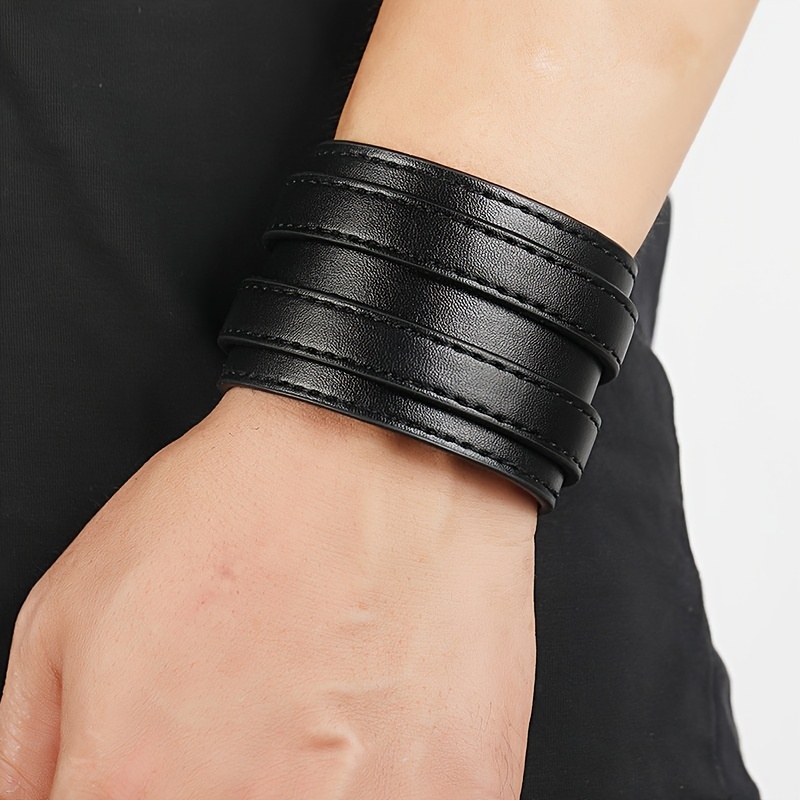 Men's Wide Leather Belt Strap Buckle Adjustable Cuff Bangle Wristband  Bracelet