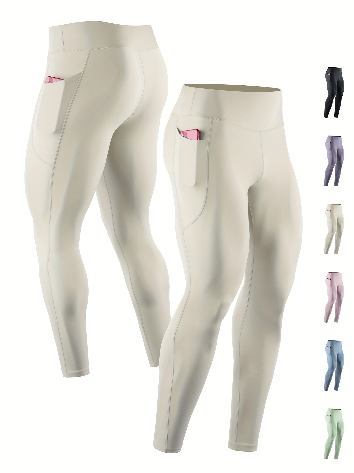 Men's High Waist Tight Yoga Pants Side Pockets Fast Drying - Temu