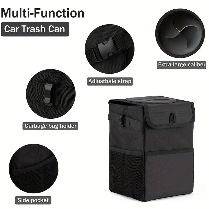 6L Waterproof Mini Car Trash Can With Lid And Storage Pockets,Car Trash Bag  Hanging Accessories, Multipurpose Car Garbage Can