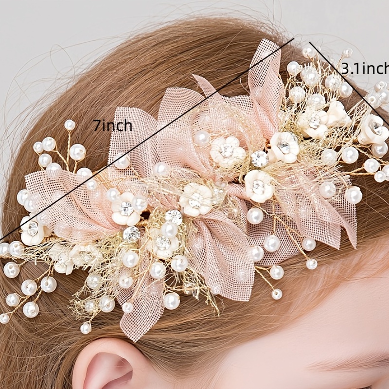 Flower Girl Headpiece Princess Wedding Headband Flower Pearl Hair  Accessories