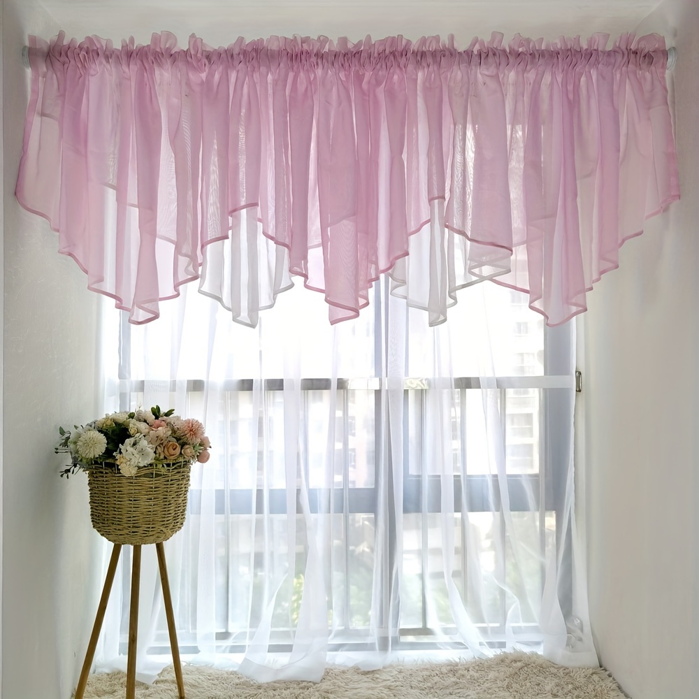 

1pc White Staggered Tulle Short Curtains Valance For Kitchens Windows Transparent Wavy Chic Valance Dining Room Doors Rod Pocket Top Partition Curtain For Office Home Decor