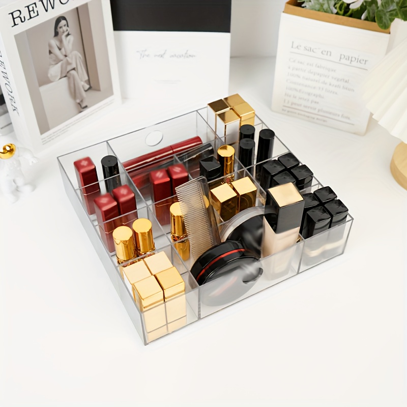 PET Lipstick Storage Box Multi-grid Dressing Table Makeup Brush Lip Glaze  Transparent Organizer - Cream Color