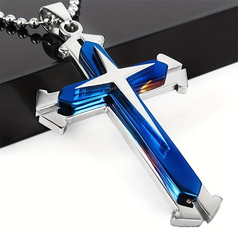 Mens blue cross deals necklace