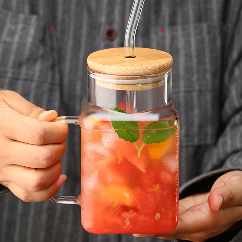 Glass Mason Jar With Lid And Straw, Glass Water Cup With Handle, Iced Coffee  Cups, Drinking Glasses For Juice, Milk, Tea, And More, Summer Winter  Drinkware - Temu