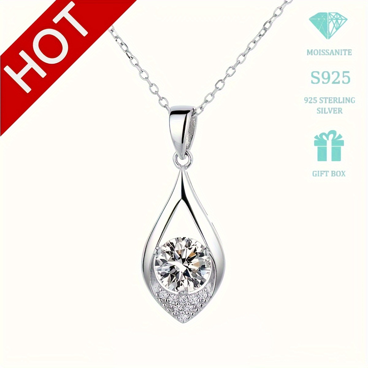

Teardrop Shape Moissanite 925 Sterling Silver Pendant Necklace Collarbone Chain Necklace Female Party Wedding Anniversary Birthday Gift