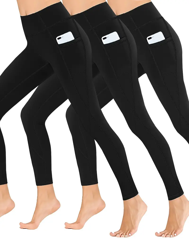 Three piece Leggings High Waisted Elastic Women's Yoga Pants - Temu