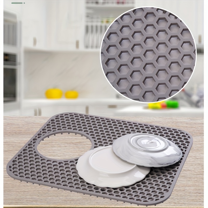 2pcs Kitchen Sink Mats With Holes Non-slip Rubber Drain Pad Glass Dishes  Protector