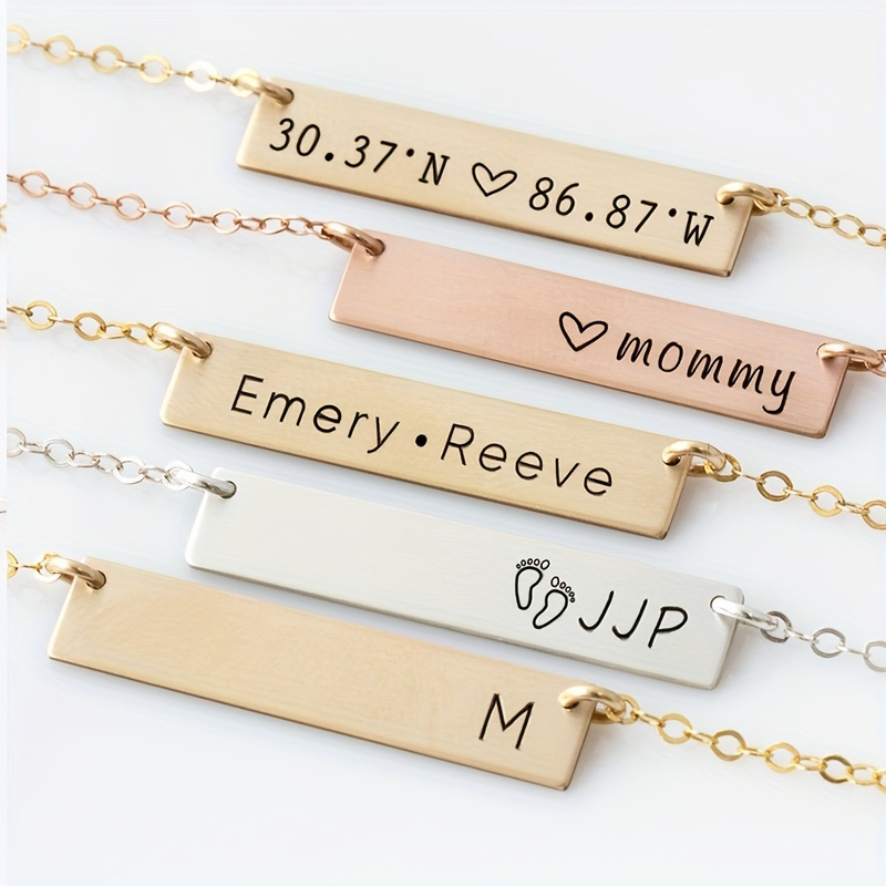 

1pc Stainless Steel Bar Men Women Necklace Custom Engraved Name Date Pendant Customized Titanium Steel Square Necklace Jewelry Family Holiday Gift Jewelry For Boyfriend, Father's Day Gift