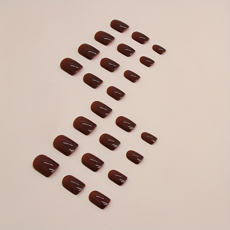 24pcs short square fake nails brown false nails gentle solid color nail tips set suitable for daily wear details 1