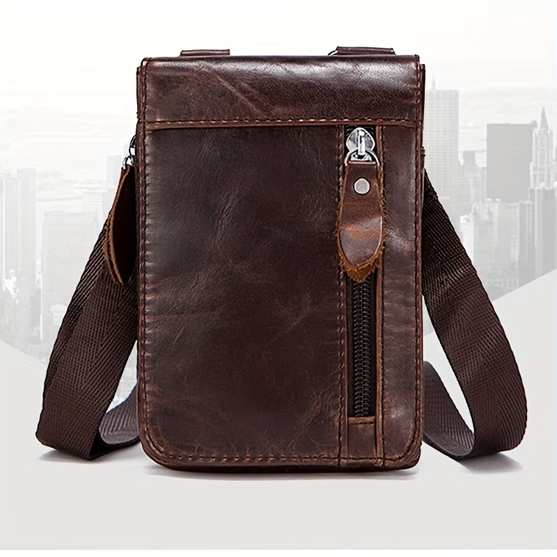 Retro Simple Casual Genuine Leather Crossbody Bag Men's Shoulder Bag Temu