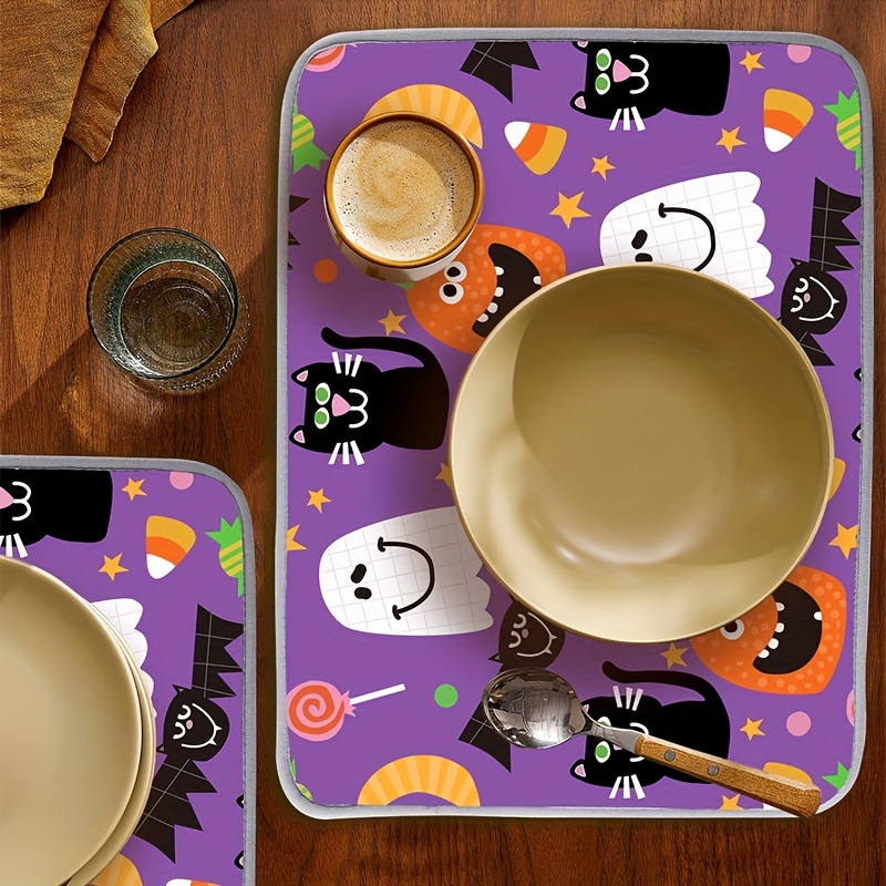 Dish Drying Mat Halloween Theme Draining Mat Pumpkin Bat - Temu