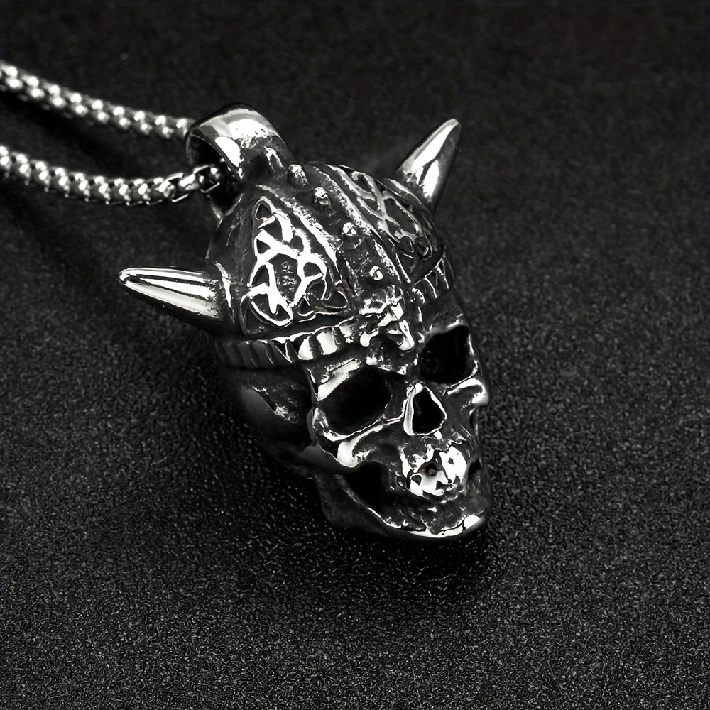 Devil Pendant/ Two Horned Devil Pendant/retro Hollow Skull Viking