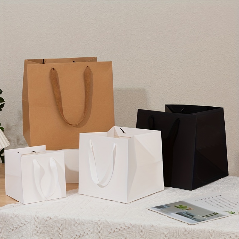 Square Portable Paper Bag Paper Bags Handles Bulk Birthday - Temu